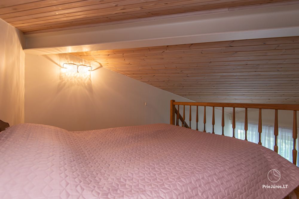 Apartments in Kunigiškiai. Terrace with a view of a pine forest, 200 m from the sea