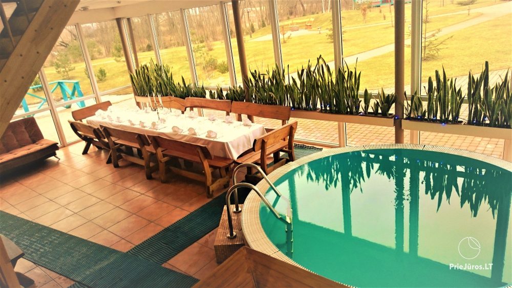Bathhouse with hall, heated swimming-pool, rooms for stay in homestead near Klaipeda region "Zupe"