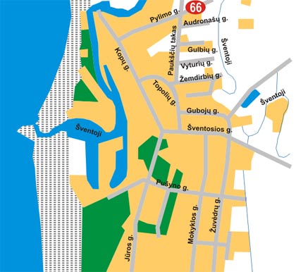 Map of Sventoji. 66 Pylimo. Cottage Rent. Block no. 2, Cottage no. 5